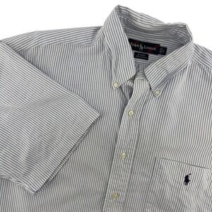 Ralph Lauren Mens Shirt L Blue White Striped Short Sleeve Button Down